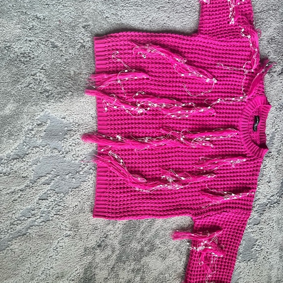 Hot Pink Fringe Sweater - Picture 3 of 3